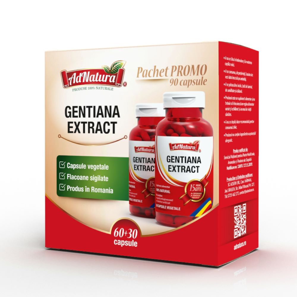 Pachet Gentiana Extract, 60 + 30 capsule, AdNatura