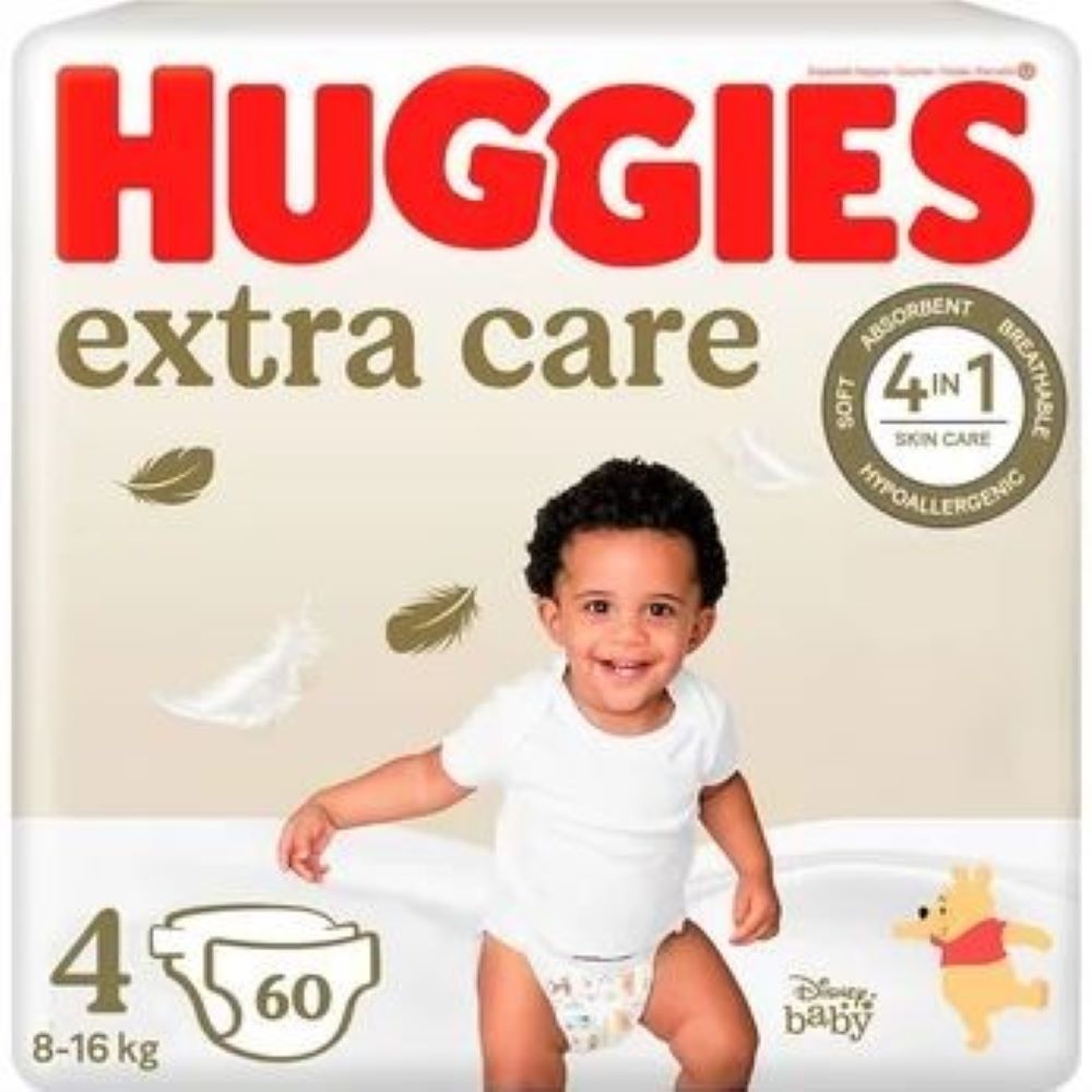 Scutece pentru bebelusi Extra Care Mega, Marimea 4, 8-16kg, 60 bucati, Huggies