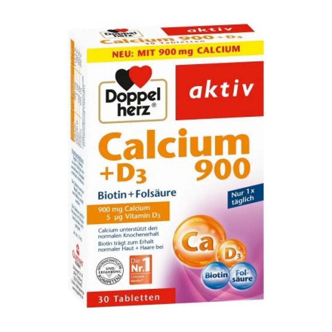 Calciu900 + D3 + Biotina + Acid folic Aktiv, 30 comprimate, Doppelherz