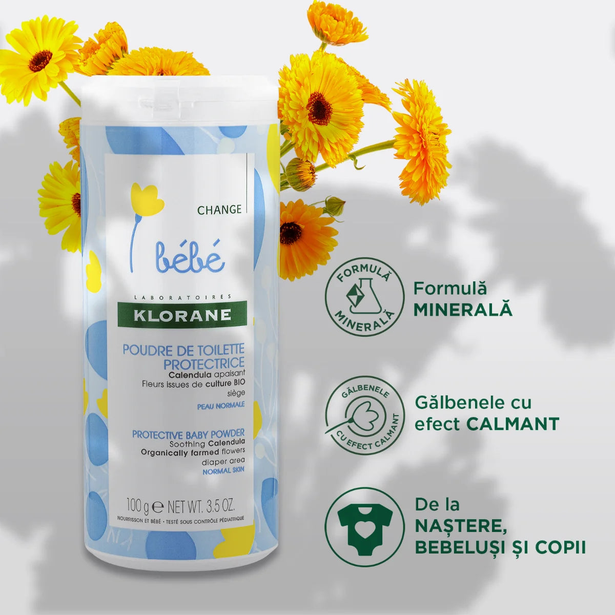 Pudra protectoare pentru copii, 100g, Klorane Bebe