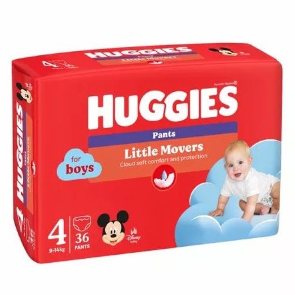 Scutece pentru bebelusi Pants Little Movers Boy - Baietel, Marimea 4, 9-14kg, 36 bucati, Huggies