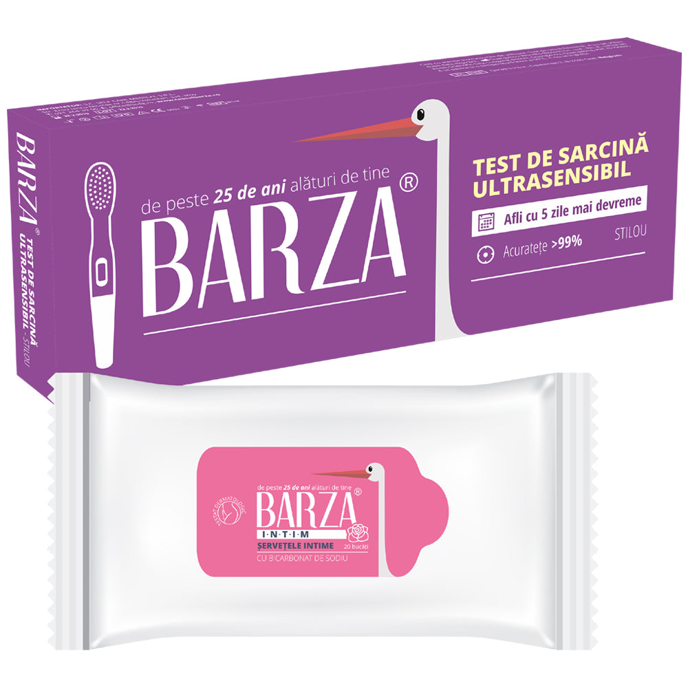 Test de sarcina ultrasensibil Stilou, 1 bucata + servetele intime cadou, Barza