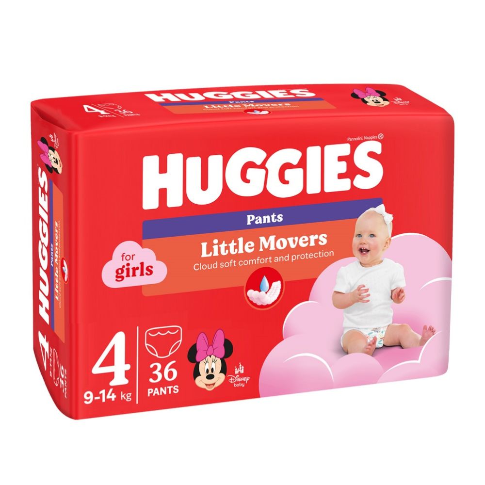 Scutece pentru bebelusi Pants Little Movers Girl, Marimea 4, 9-14kg, Huggies
