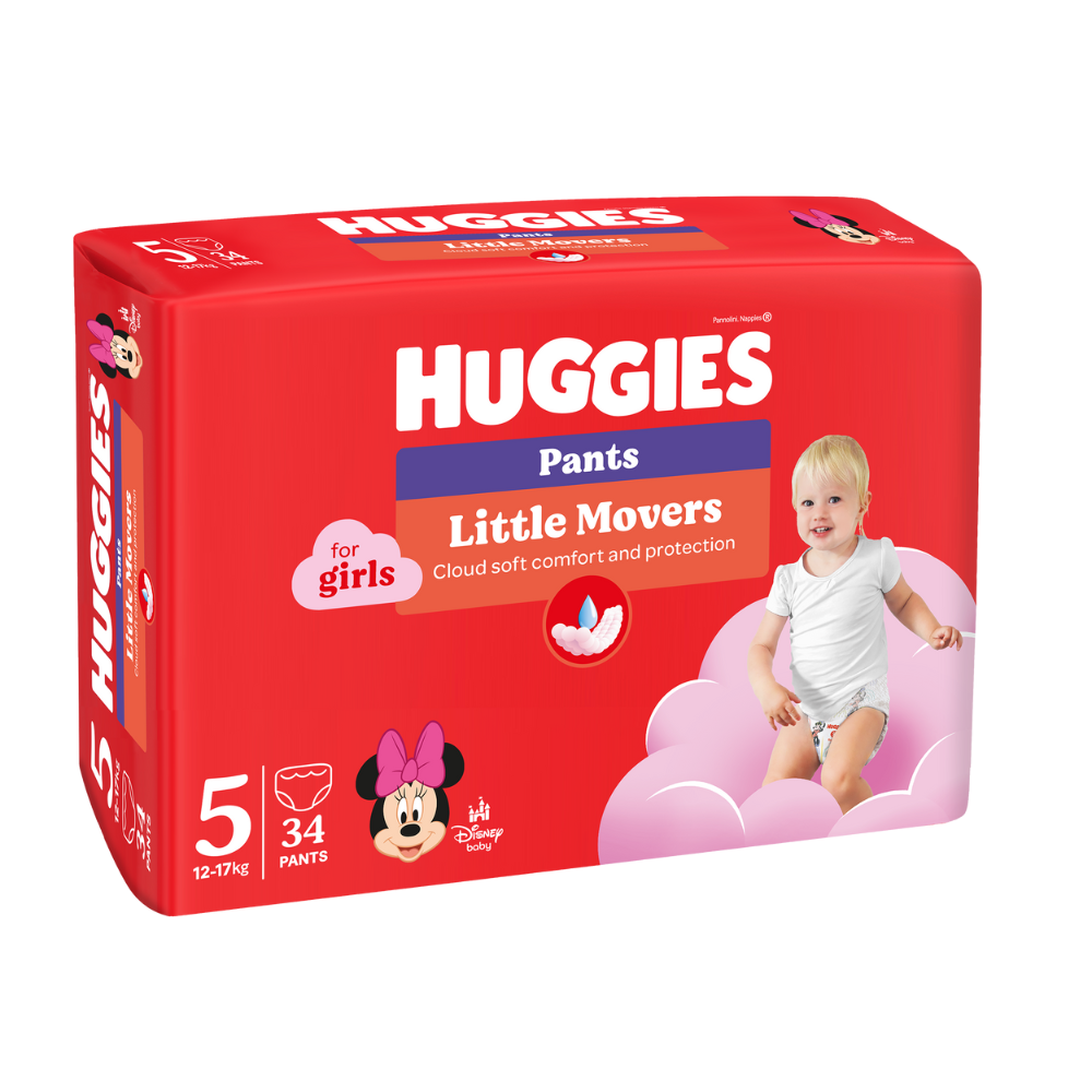 Scutece pentru bebelusi Pants Little Movers Girl - Fetita, Marimea 5, 12-17kg, 34 bucati, Huggies