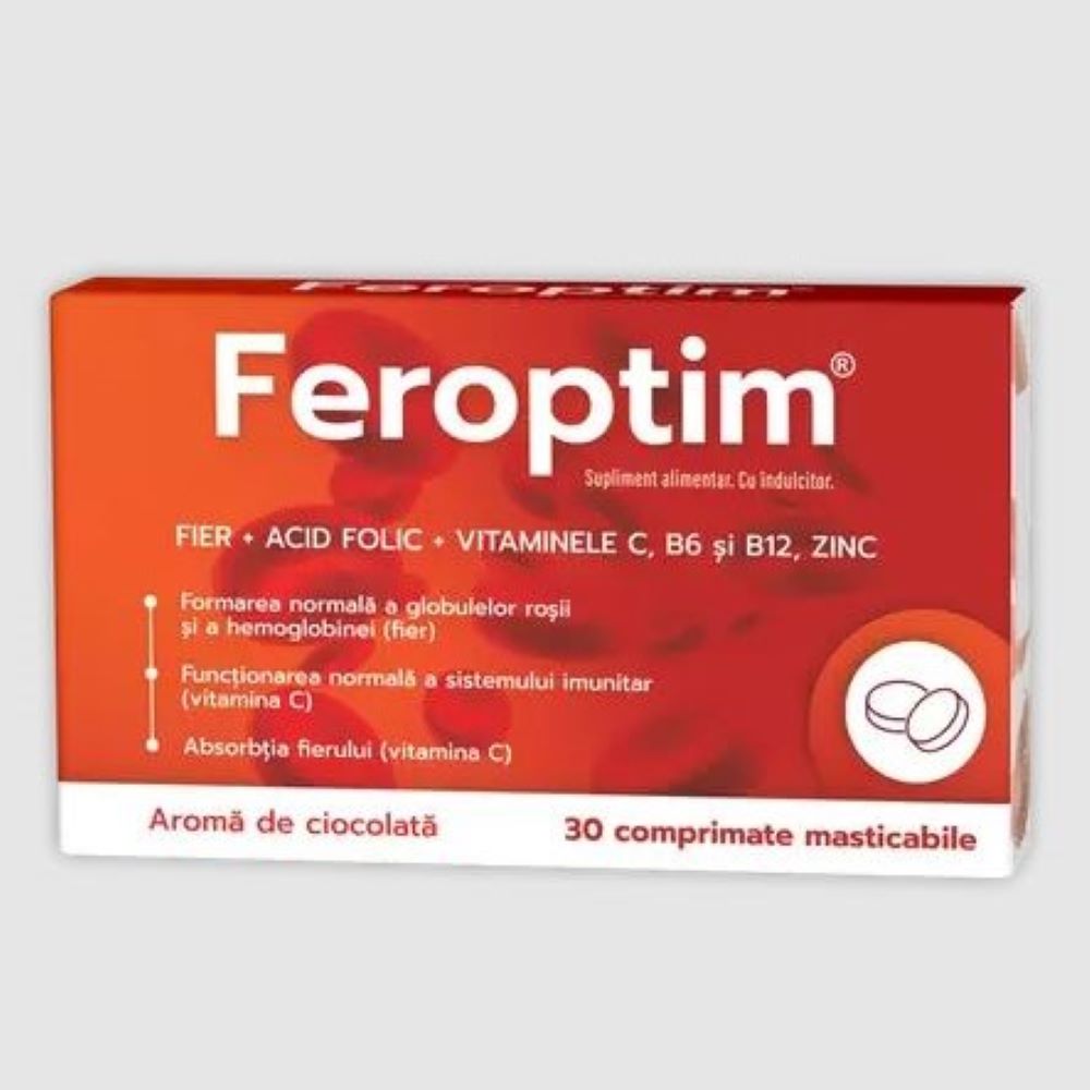 Feroptim cu aroma de ciocolata, 30 comprimate masticabile, Zdrovit