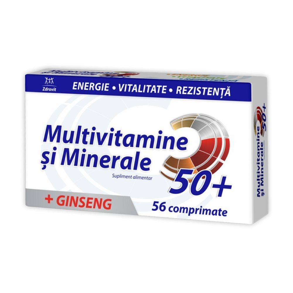 Multivitamine si Minerale cu Ginseng 50+, 56 comprimate, Zdrovit