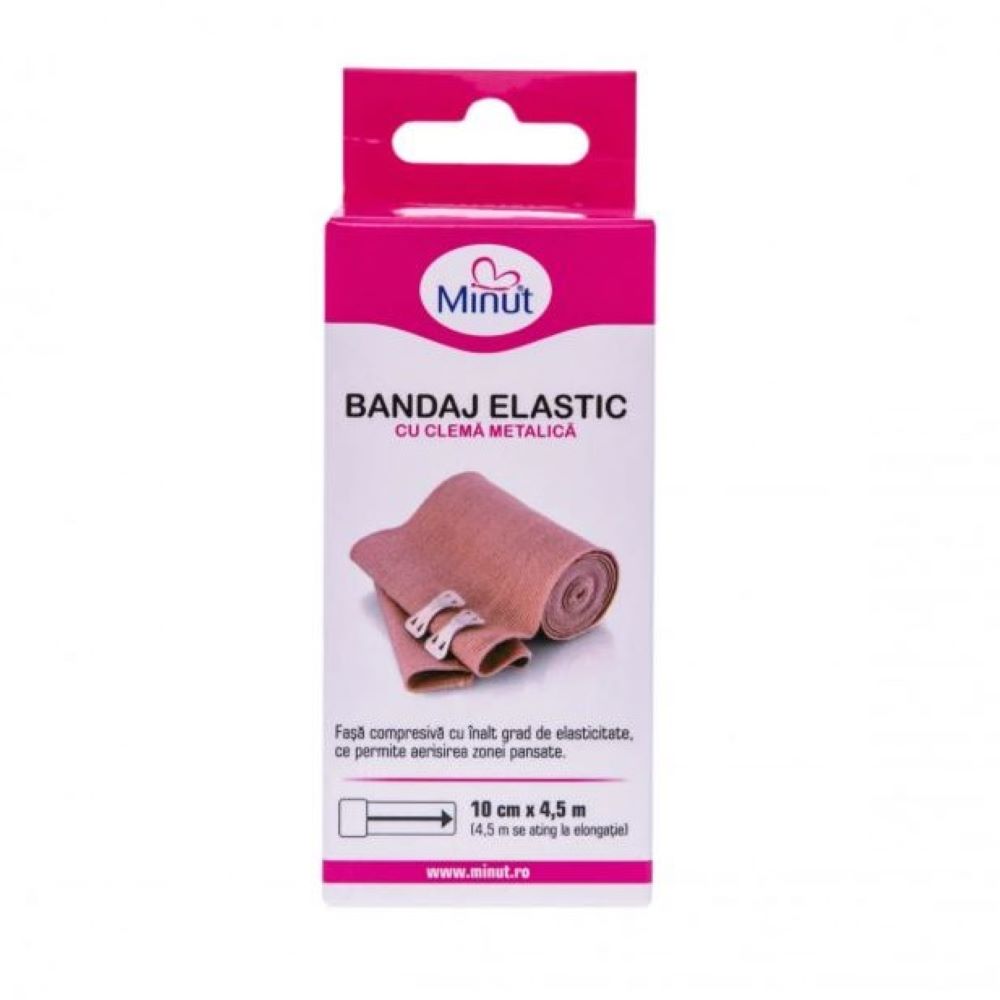 Bandaj elastic cu clema, 10cm x 4.5m, 1 bucata, Minut