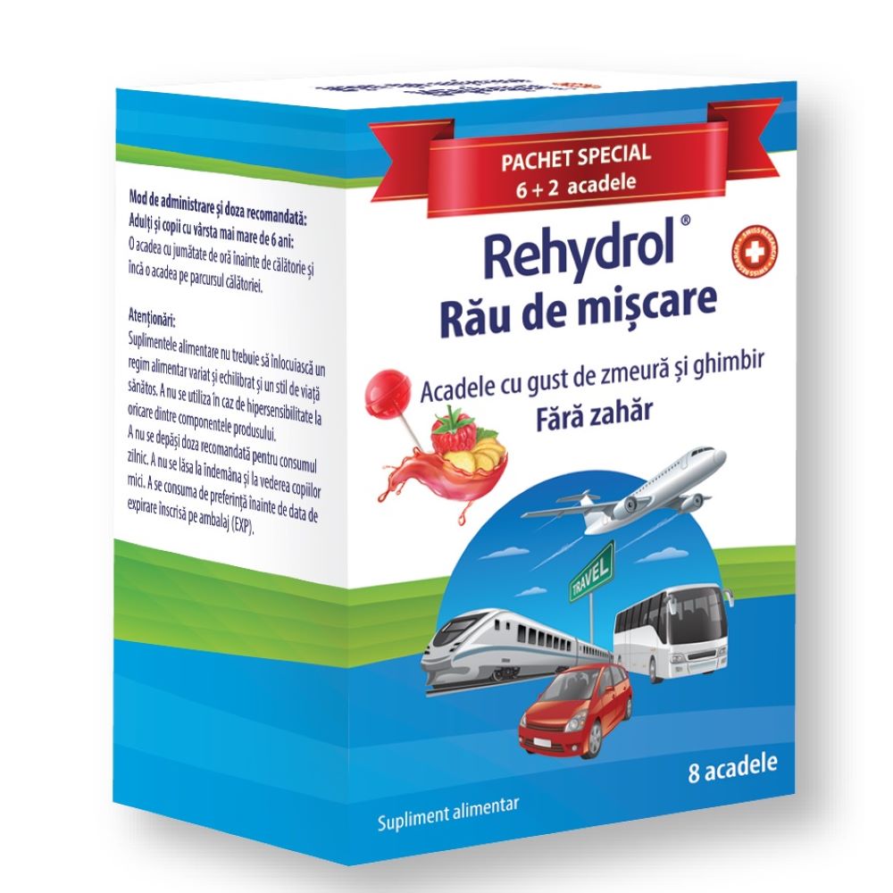 Acadele pentru rau de miscare cu zmeura si ghimbir Rehydrol, 6 acadele, MBA Pharma Innovation