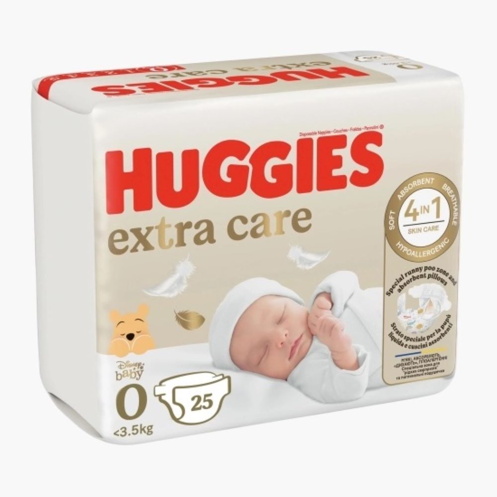 Scutece pentru bebelusi Extra Care, Marimea 0, <3.5kg, 25 bucati, Huggies