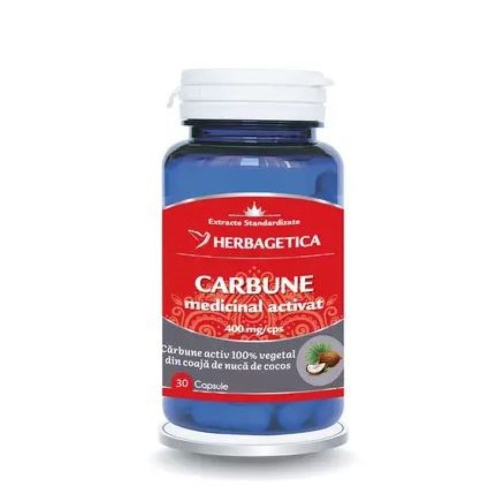 Carbune medicinal activat, 30 capsule, Herbagetica