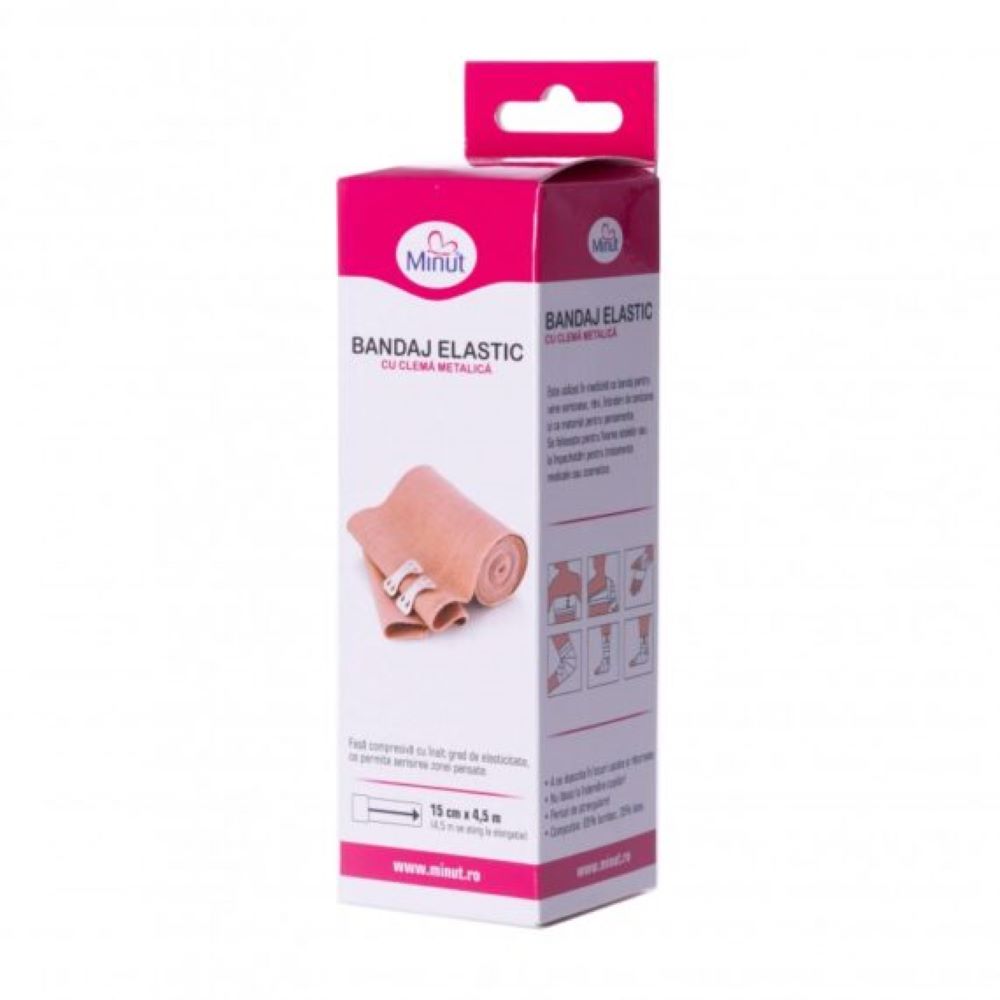 Bandaj elastic cu clema, 15cm x 4.5m, Minut