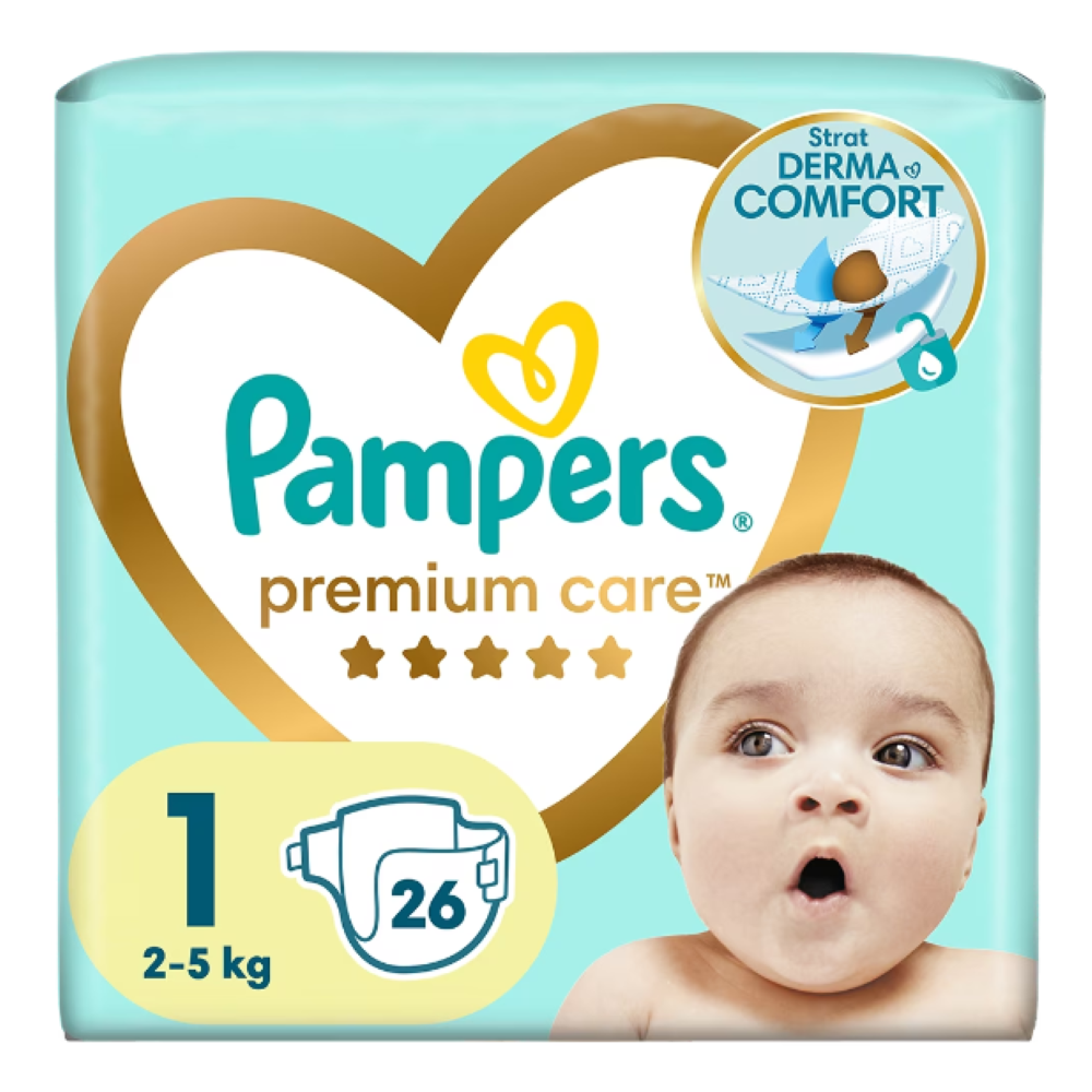 Scutece pentru copii Premium Care 2 - 5kg Marimea 1, 26 bucati, Pampers