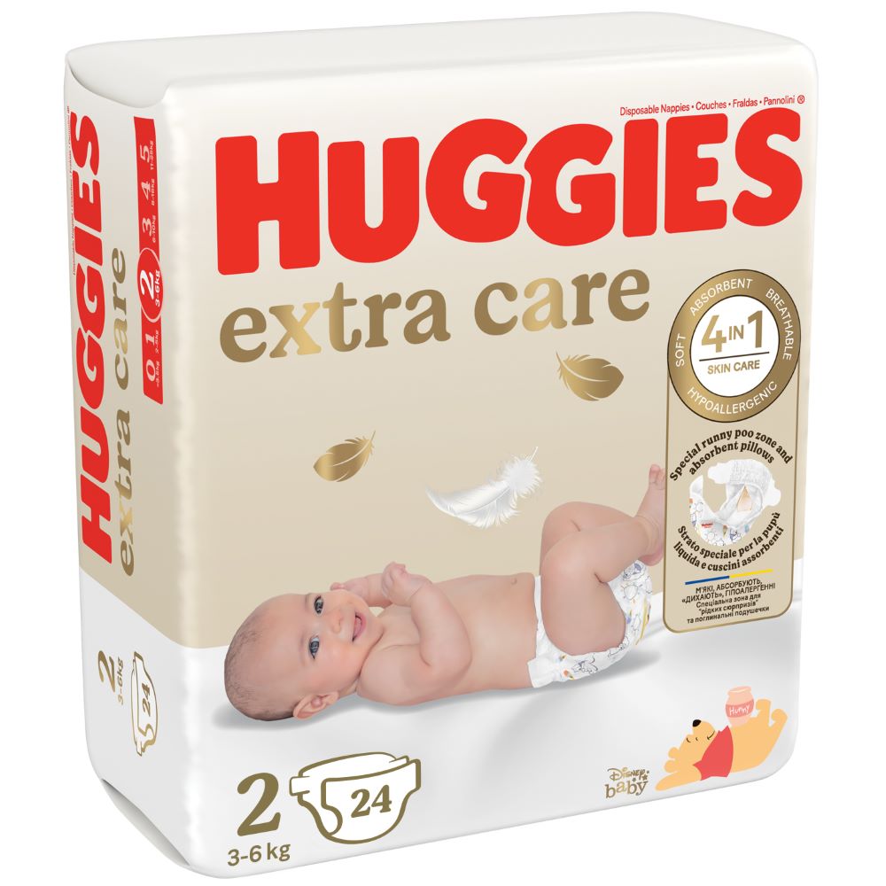 Scutece pentru bebelusi Extra Care, Marimea 2, 3-6kg, 24 bucati, Huggies