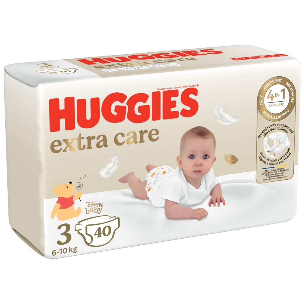 Scutece pentru bebelusi Extra Care, Marimea 3, 6-10kg, 40 bucati, Huggies