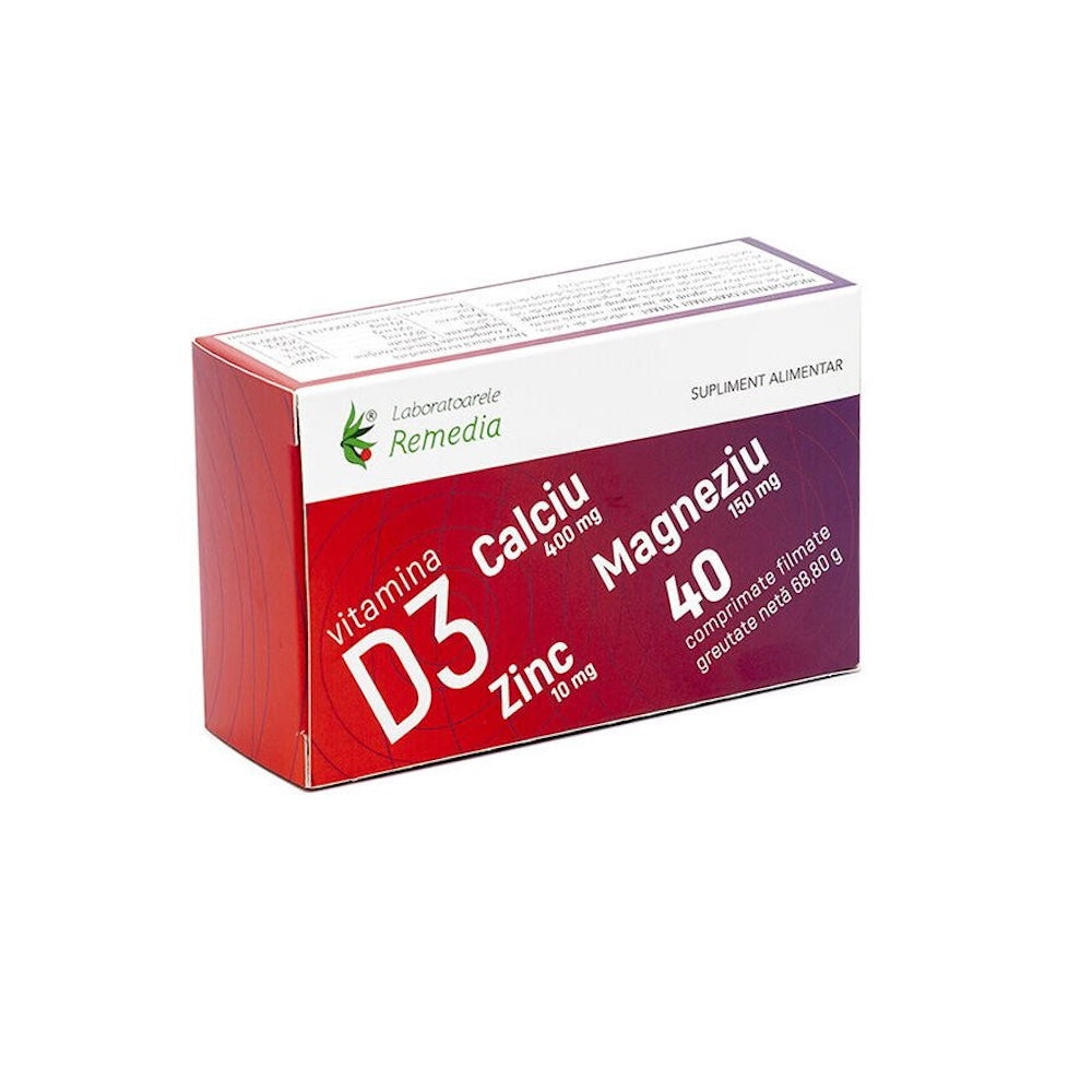 Ca + Mg + Zn + Vitamina D3, 40 comprimate, Remedia