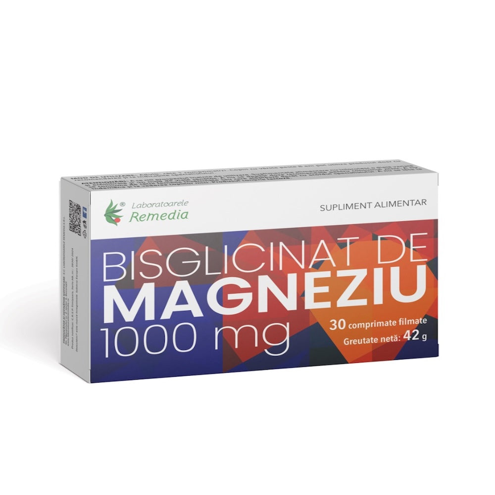Bisglicinat de magneziu, 1000 mg, 30 comprimate, Laboratoarele Remedia