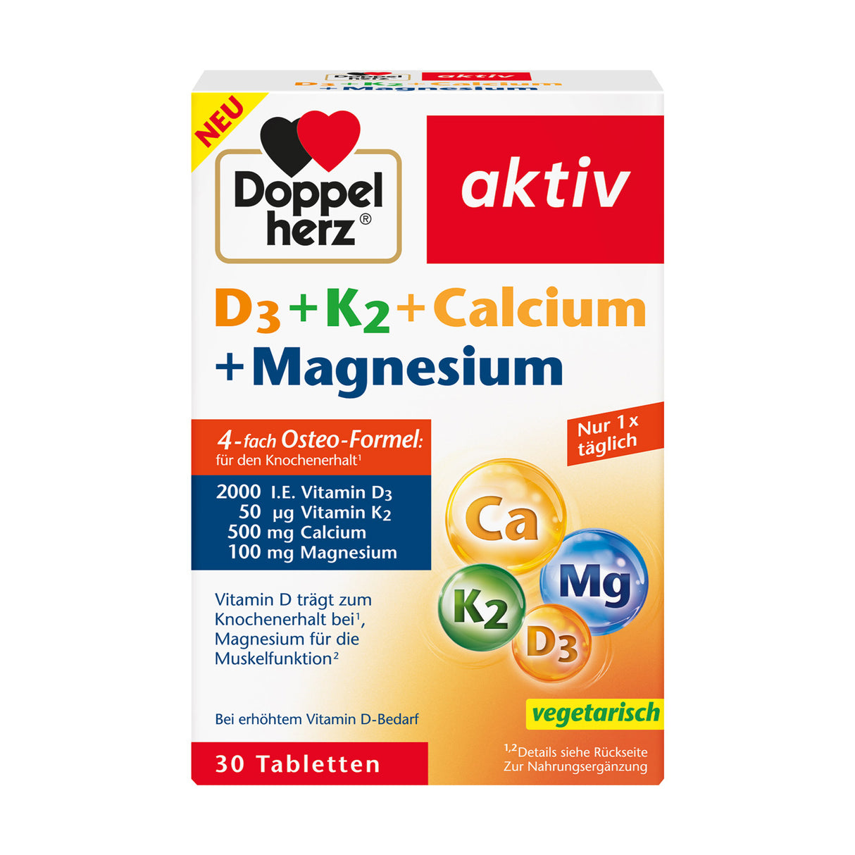 D3 + K2 + Calciu + Magneziu Aktiv, 30 comprimate, Doppelherz