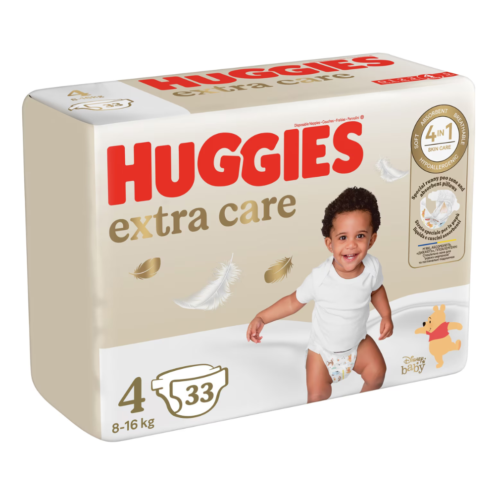 Scutece pentru bebelusi Extra Care, Marimea 4, 8-16kg, 33 bucati, Huggies