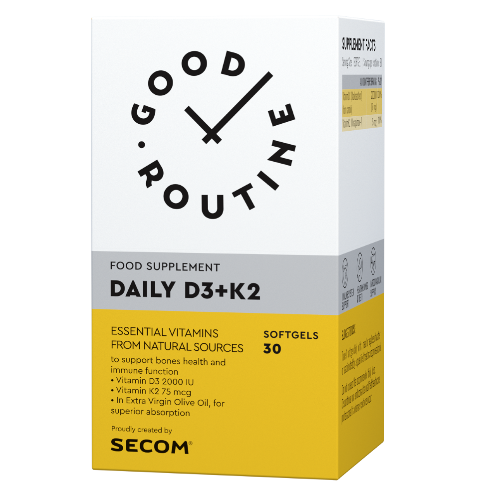 Daily Vitamina D3 + K2, 30 capsule moi, Secom
