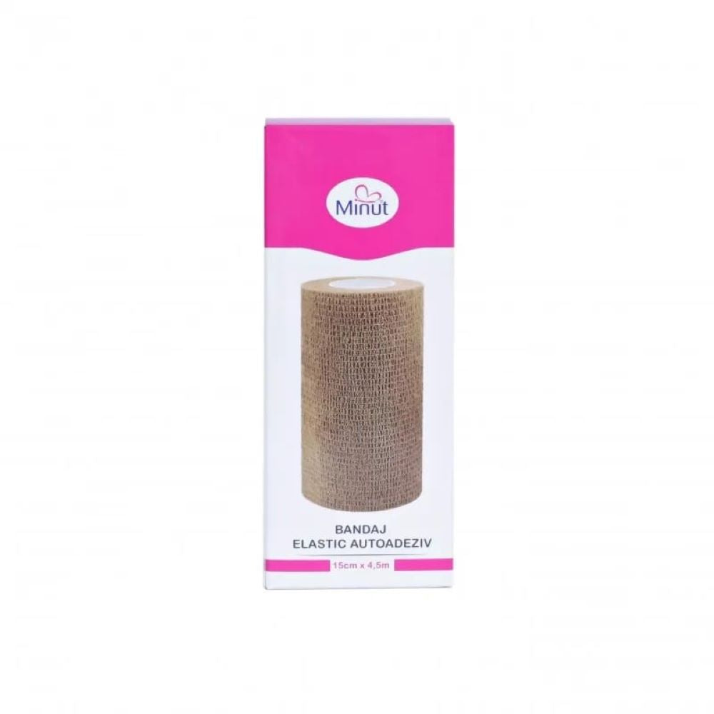 Bandaj elastic autoadeziv neutru, 15cm x 4,5m, Minut