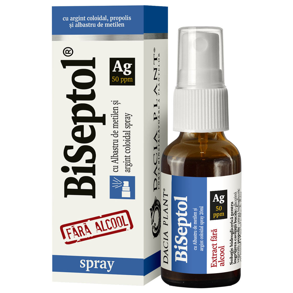 BiSeptol cu argint coloidal fara alcool spray, 20 ml, Dacia Plant