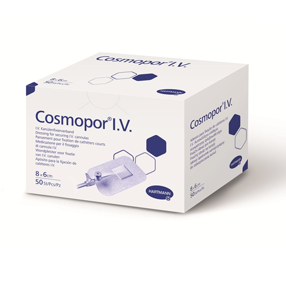 Plasture steril pentru fixarea branulelor Cosmopor I.V, 8 x 6cm, 50 bucati, Hartmann