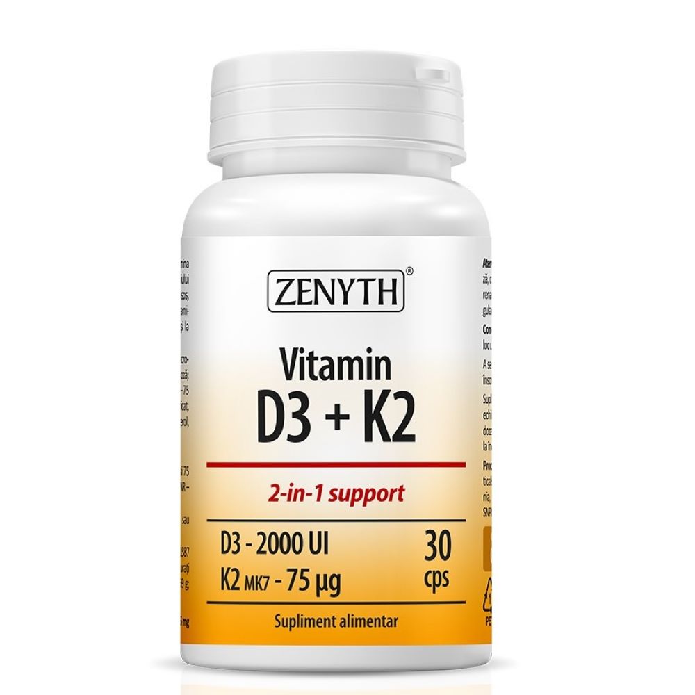 Vitamin D3 2000 UI + K2 75 mcg, 30 capsule, Zenyth