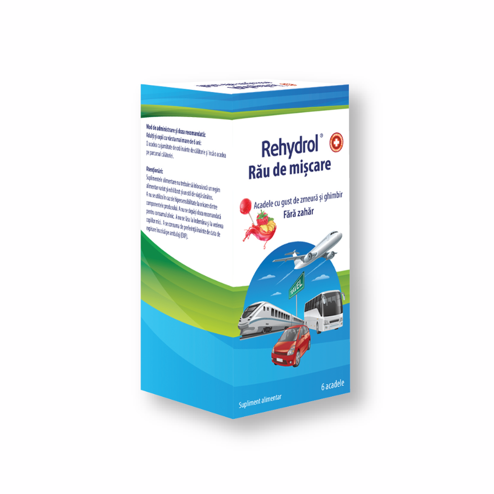 Acadele pentru rau de miscare cu zmeura si ghimbir Rehydrol, 6 acadele, MBA Pharma Innovation