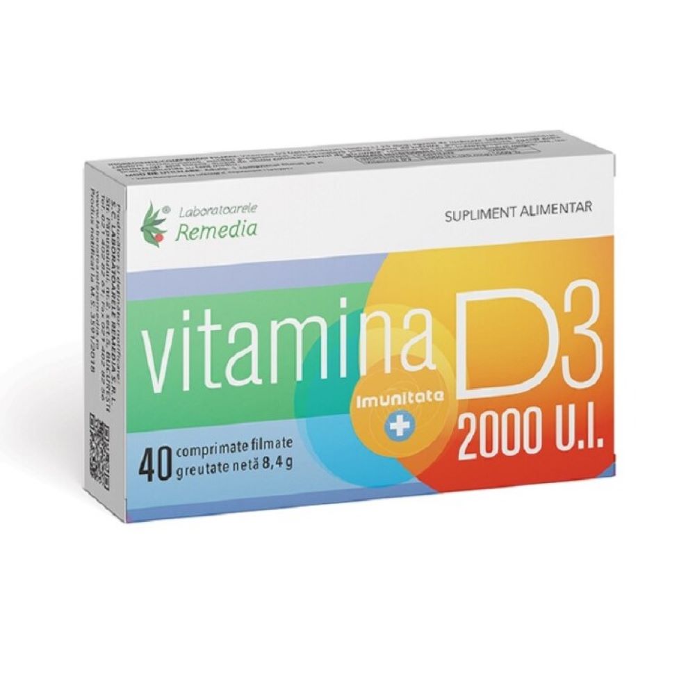 Vitamina D3 Lipozomala 2000UI, 40 comprimate filmate, Remedia