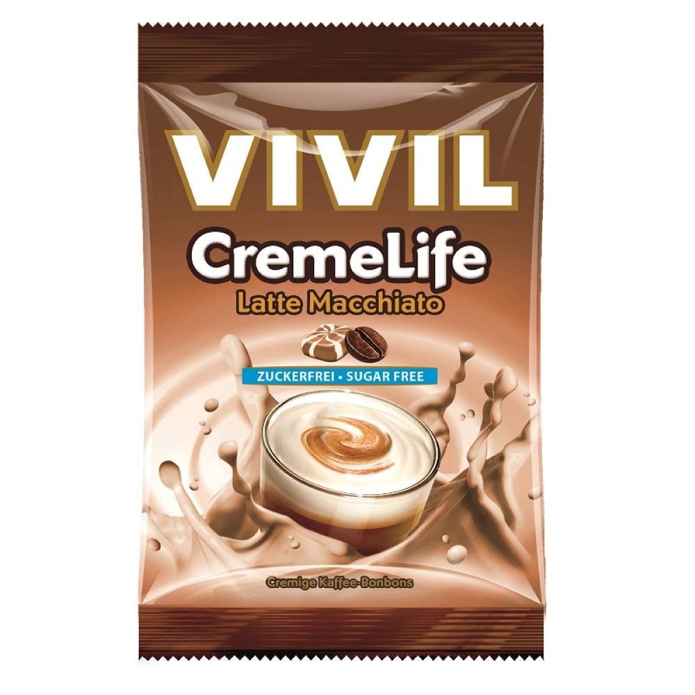 Bomboane fara zahar cu aroma de Latte Macchiato Creme Life, 60g, Vivil