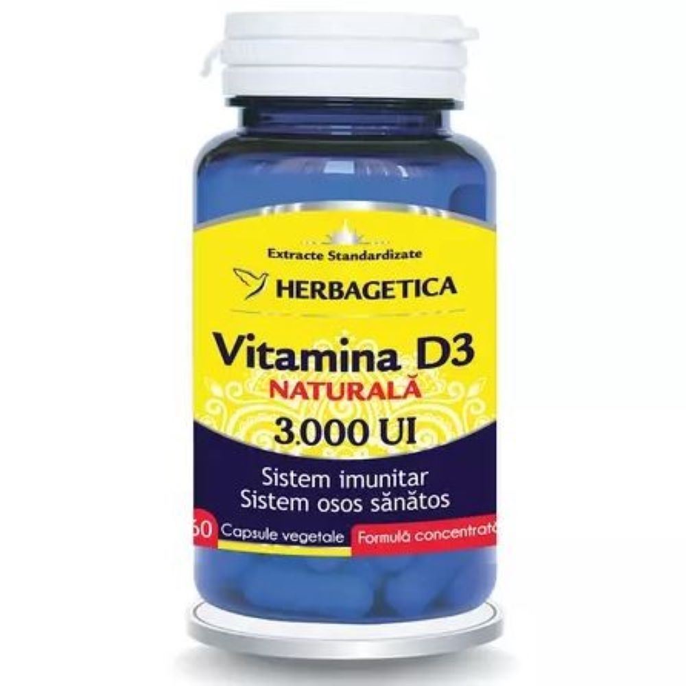 Vitamina D3 naturala 3000 UI, 60 capsule, Herbagetica