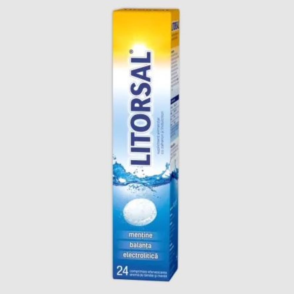 Litorsal electroliti cu aroma de menta si lamaie, 24 comprimate efervescente, Zdrovit