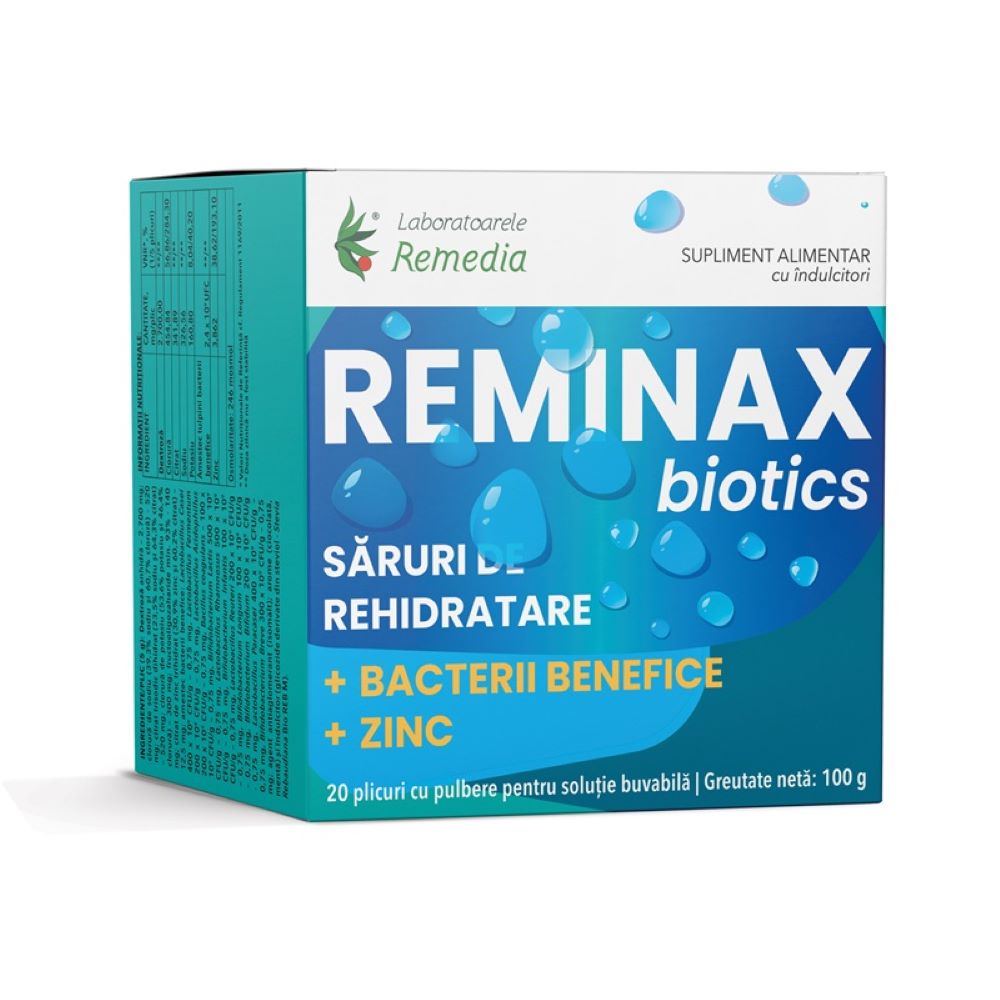 Saruri de rehidratare + bacterii benefice si zinc Reminax Biotics, 20 plicuri, Remedia