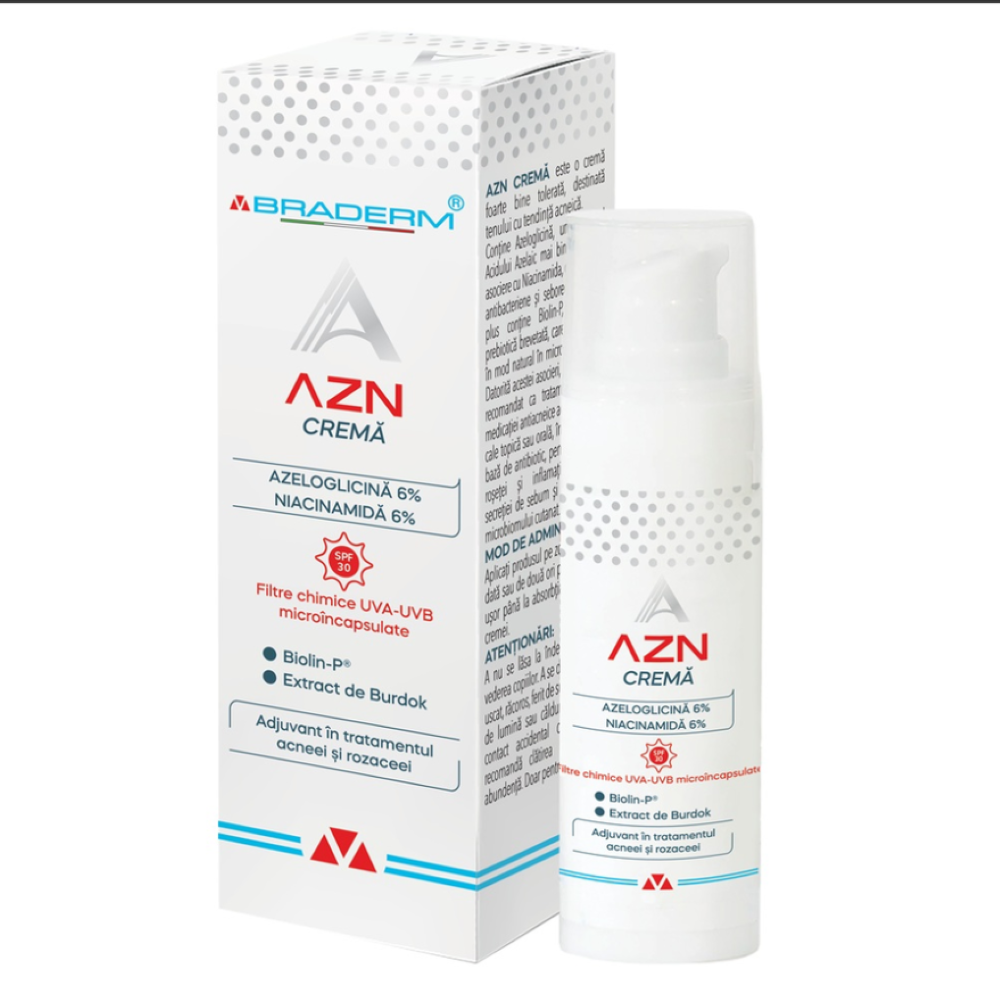 Crema antiacnee si rozacee cu SPF30 AZN, 30 ml, Braderm