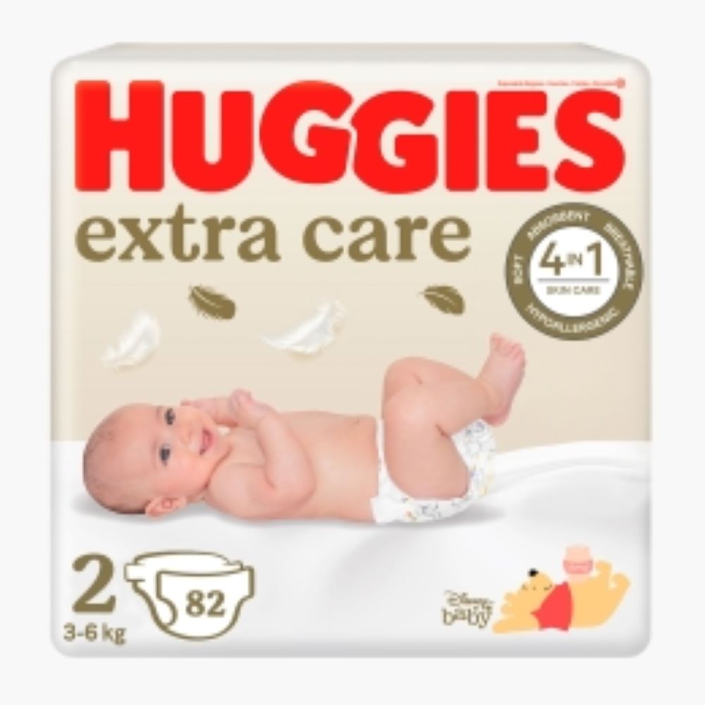 Scutece pentru bebelusi Extra Care Mega, Marimea 2, 3-6kg, 82 bucati, Huggies