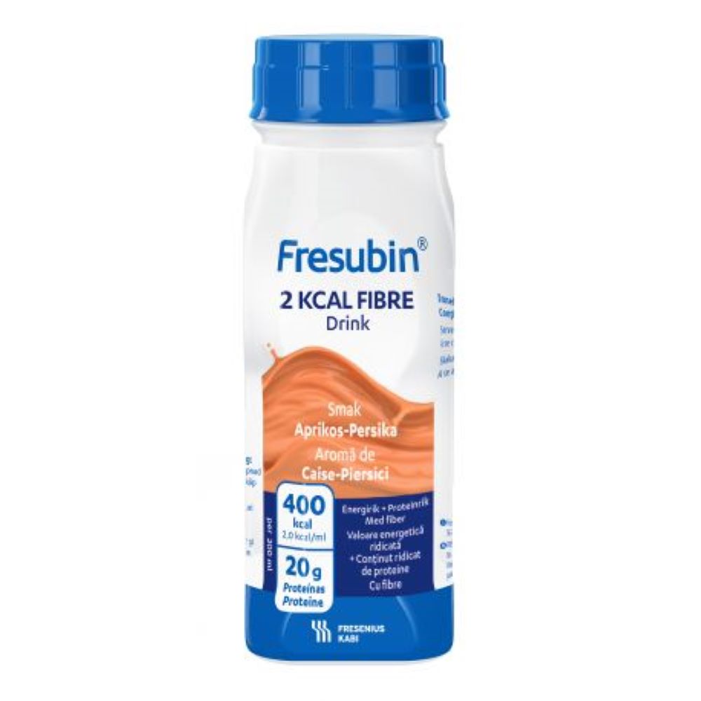Bautura cu aroma de caise si piersici Fresubin 2kcal Fibre, 4 x 200 ml, Fresenius Kabi