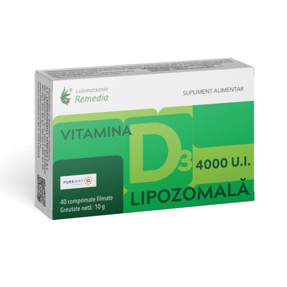 Vitamina D3 Lipozomala, 4000UI, 40 comprimate filmate, Remedia