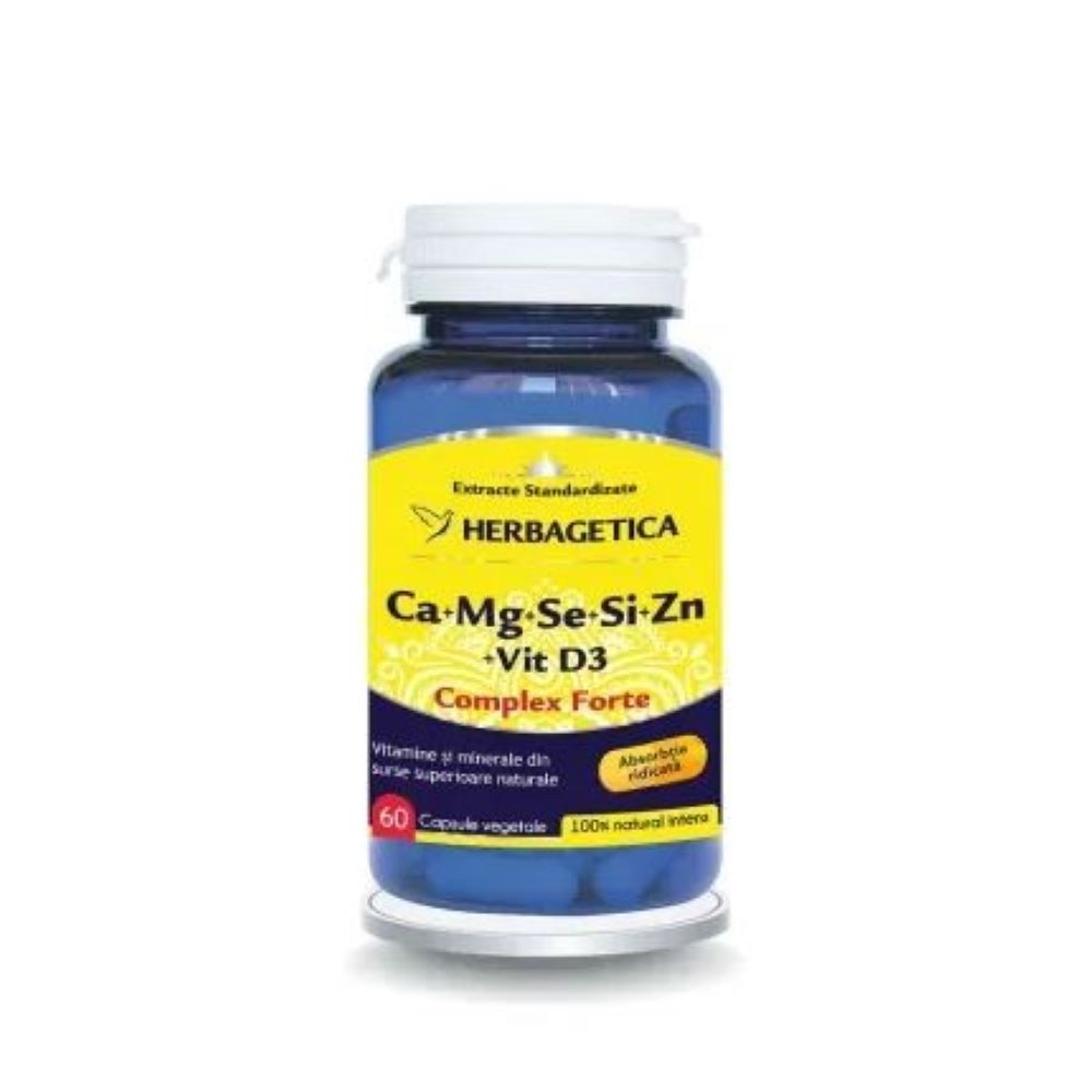 Ca+Mg+Se+Si+Zn Organice cu Vitamina D3, 60 capsule, Herbagetica