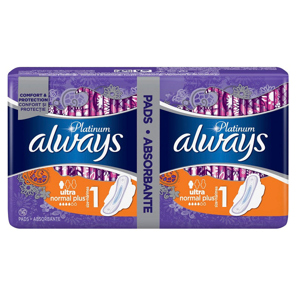 Absorbante Always Platinum Ultra Normal Plus Duo, Marimea 1, 16 Bucati