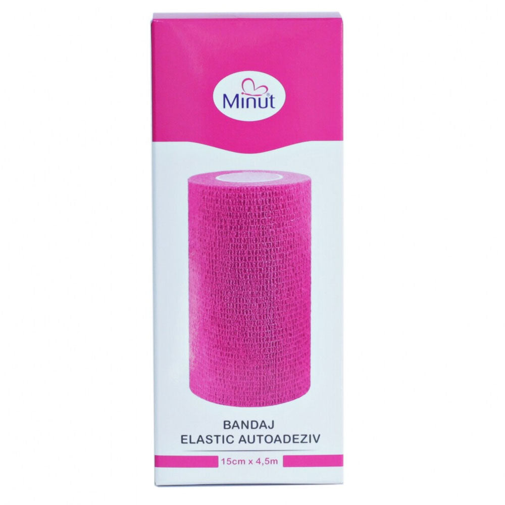 Bandaj elastic autoadeziv roz, 15cm x 4,5m, Minut
