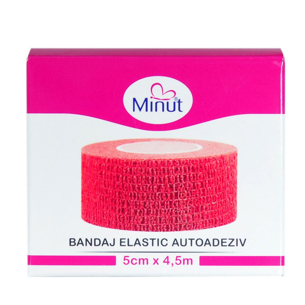 Bandaj elastic autoadeziv roz, 5cm x 4,5m, Minut