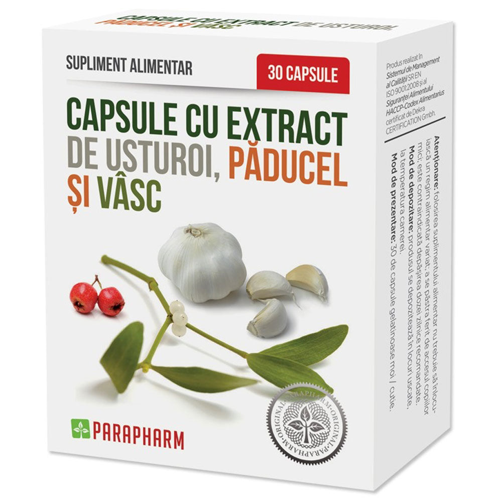 Capsule cu extract de Usturoi cu Paducel si Vasc, 30 capsule, Parapharm