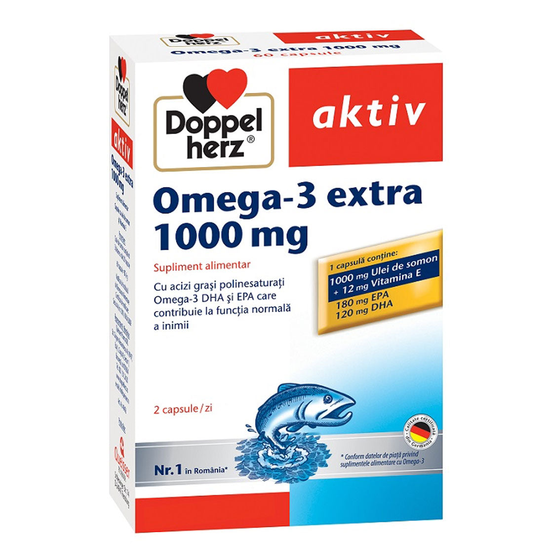Omega 3 Extra + Ulei Somon 1000mg, 60 Capsule, Doppelherz