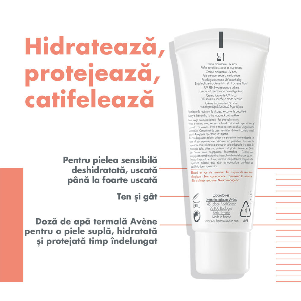 Crema hidratanta pentru ten uscat si foarte uscat Hydrance Riche, 40ml, Avene