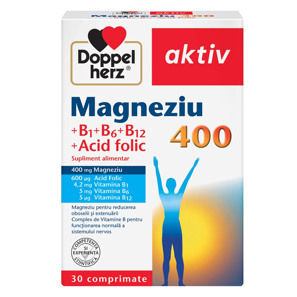 Magneziu 400 + Vitamina B1 + Vitamina B6 + Vitamina B12 + Acid Folic, 30 Comprimate, Doppelherz