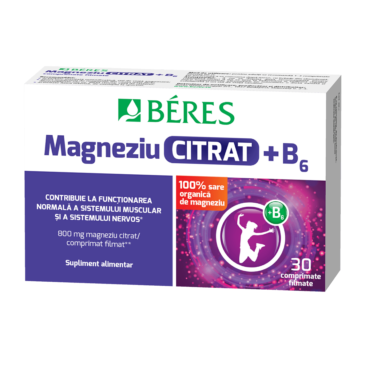 Magneziu Citrat + B6, 30 comprimate filmate, Beres Pharmaceuticals