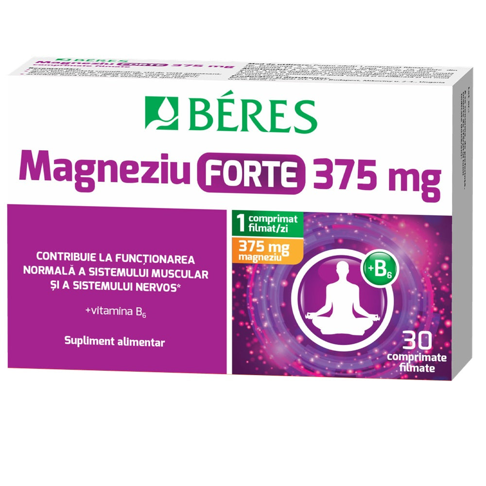 Magneziu forte 375 mg + B6, 30 comprimate filmate, Beres