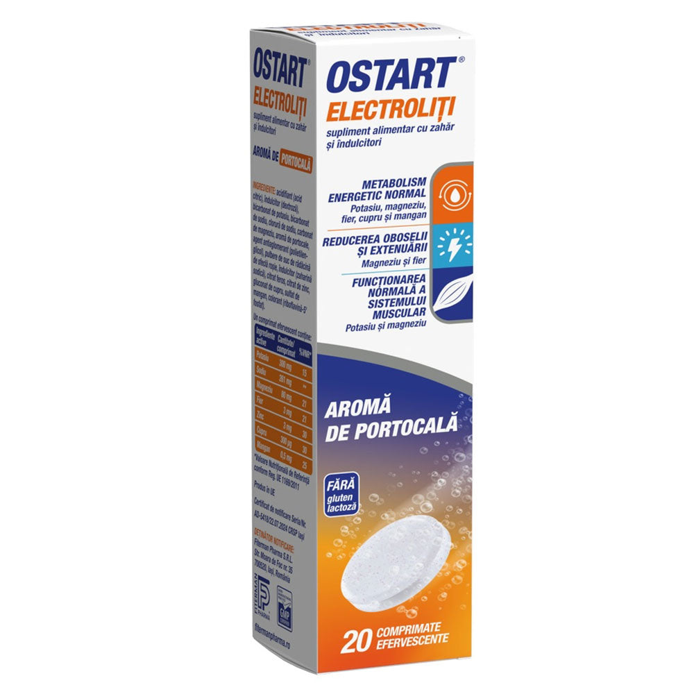 Ostart electroliti cu aroma de portocala, 20 comprimate efervescente, Fiterman