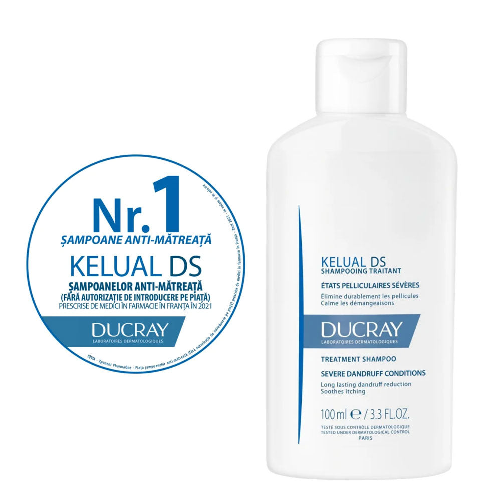 Pachet Sampon tratament dermatocosmetic anti-matreata Kelual DS, 100ml + 100ml, Ducray