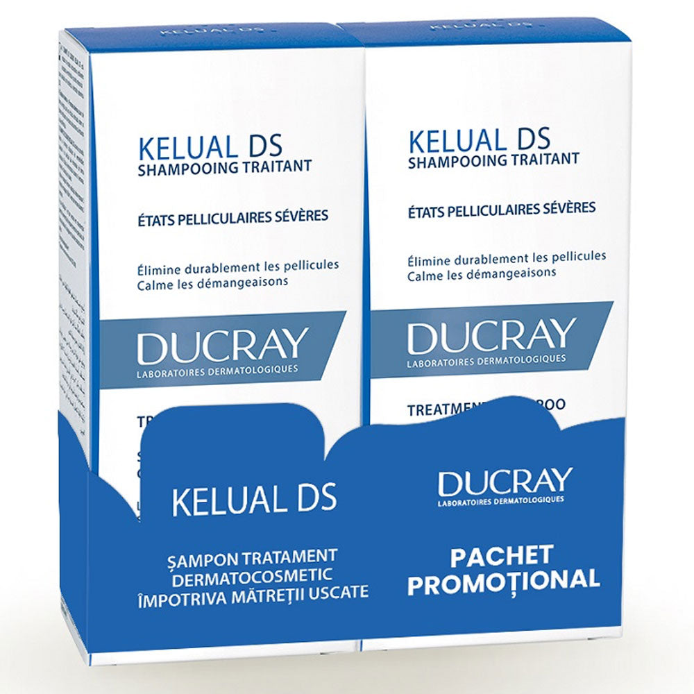 Pachet Sampon tratament dermatocosmetic anti-matreata Kelual DS, 100ml + 100ml, Ducray
